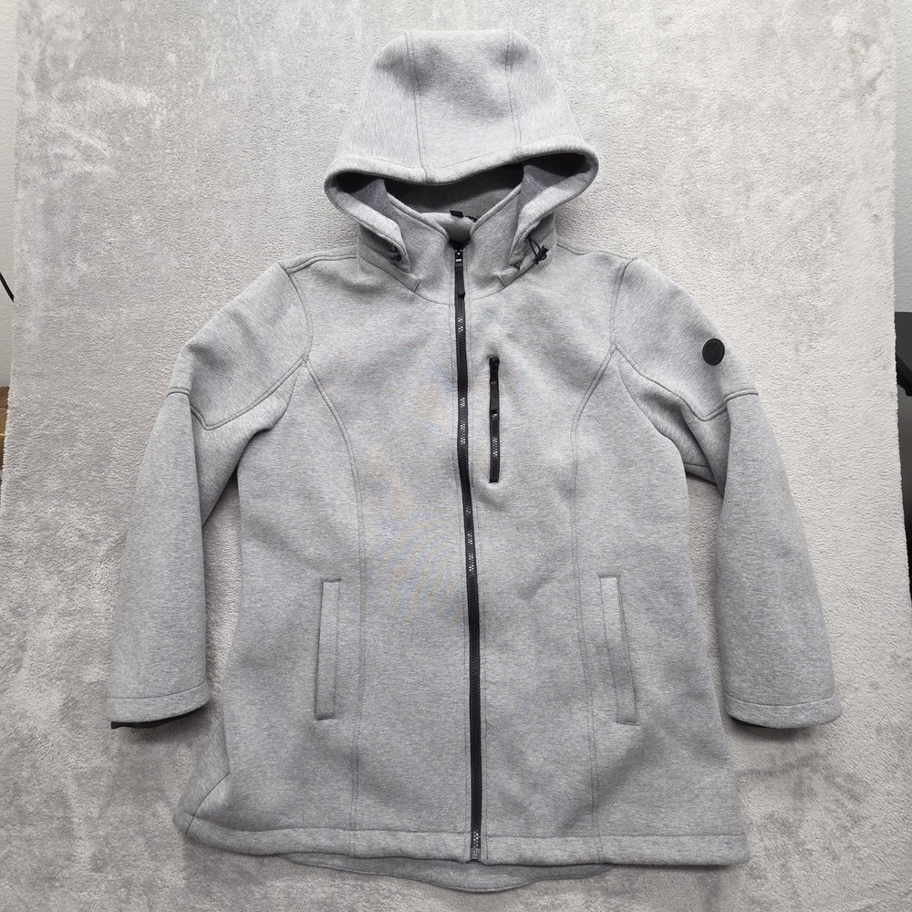 Andrew Marc Hoodie Men 2XL Gray Full Zip Hooded Lined Pockets Logo Adjustable
